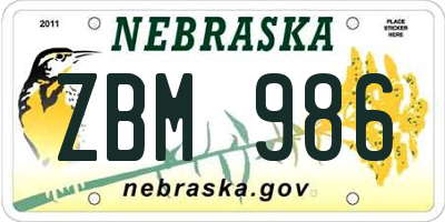 NE license plate ZBM986