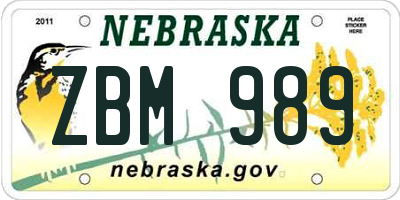 NE license plate ZBM989