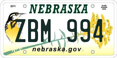 NE license plate ZBM994
