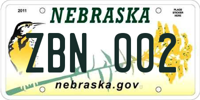 NE license plate ZBN002