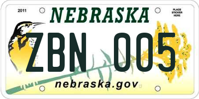NE license plate ZBN005