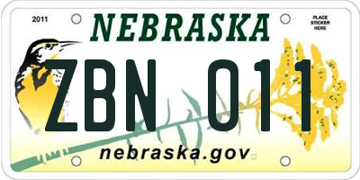 NE license plate ZBN011