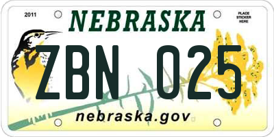 NE license plate ZBN025