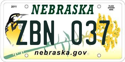 NE license plate ZBN037