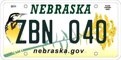 NE license plate ZBN040