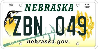NE license plate ZBN049