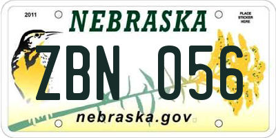 NE license plate ZBN056