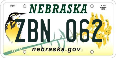 NE license plate ZBN062
