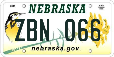 NE license plate ZBN066