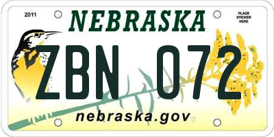 NE license plate ZBN072