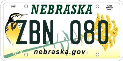 NE license plate ZBN080