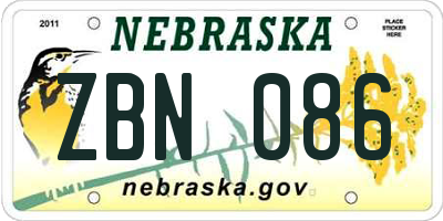 NE license plate ZBN086