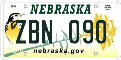 NE license plate ZBN090