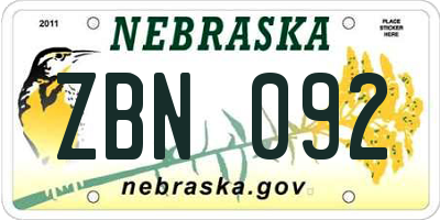 NE license plate ZBN092