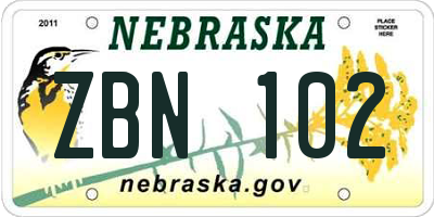 NE license plate ZBN102