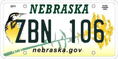 NE license plate ZBN106