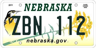 NE license plate ZBN112
