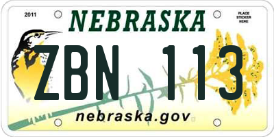 NE license plate ZBN113