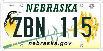 NE license plate ZBN115