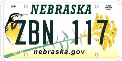 NE license plate ZBN117