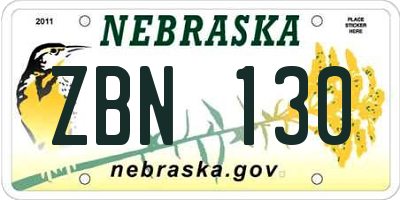 NE license plate ZBN130