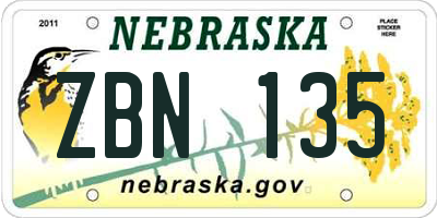 NE license plate ZBN135