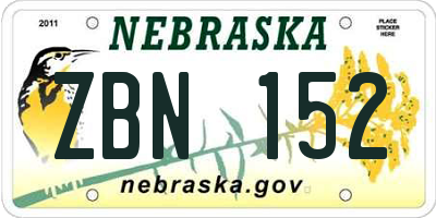 NE license plate ZBN152