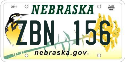 NE license plate ZBN156
