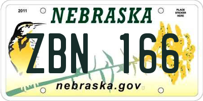NE license plate ZBN166