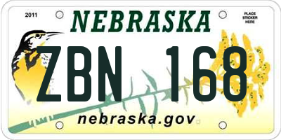 NE license plate ZBN168