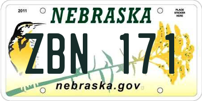 NE license plate ZBN171