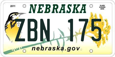 NE license plate ZBN175