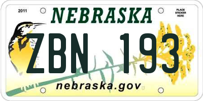 NE license plate ZBN193