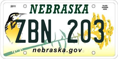 NE license plate ZBN203