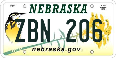 NE license plate ZBN206