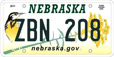 NE license plate ZBN208