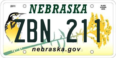 NE license plate ZBN211