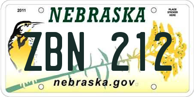 NE license plate ZBN212