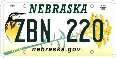 NE license plate ZBN220