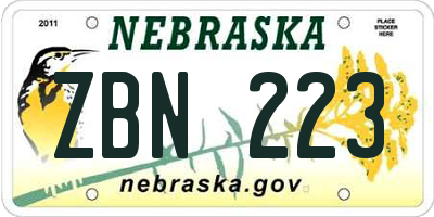 NE license plate ZBN223