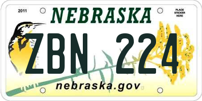 NE license plate ZBN224