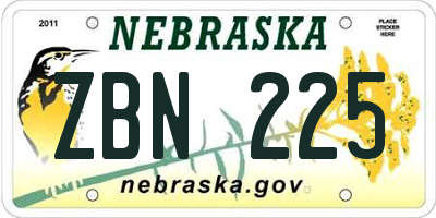 NE license plate ZBN225