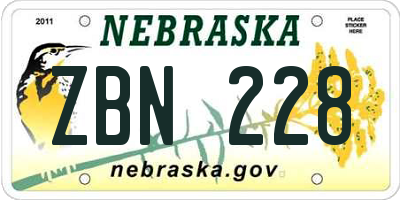 NE license plate ZBN228