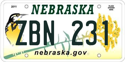NE license plate ZBN231