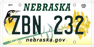NE license plate ZBN232