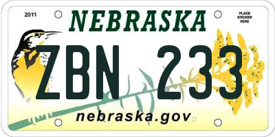 NE license plate ZBN233