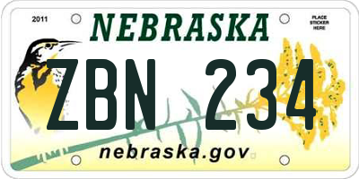 NE license plate ZBN234