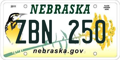 NE license plate ZBN250