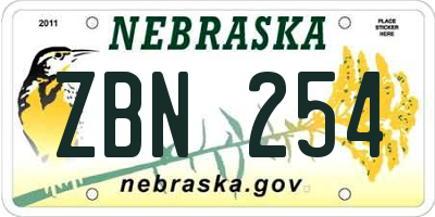 NE license plate ZBN254