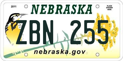 NE license plate ZBN255